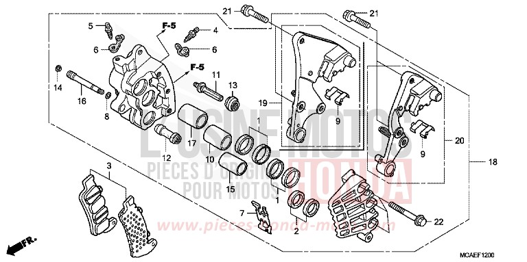 ETRIER DE FREIN AVANT DROIT (ABS) de Gold Wing CANDY PROMINENCE RED (R342) de 2014